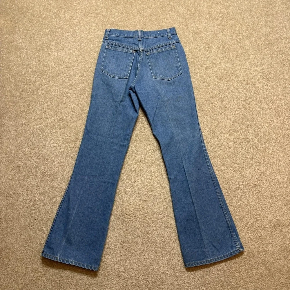 Vtg 70s Bell Bottom Jeans‎ Womens 26x28.5 Blue High Rise Flare Leg Denim Scovill